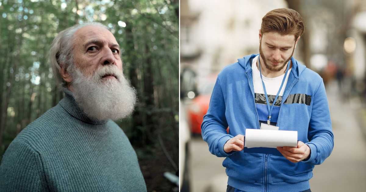 (L) A furious elderly man looks at something. (R) An officer is making a note in his pad. (Representative Cover Image Source: Pexels| L - Ron Lach, R - Gustavo Fring)