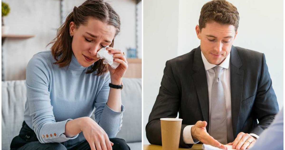 (L) A woman crying  ; (R) A manager looking at the application (Representative Cover Image Source: Getty Images| (L) urbazon; (R) Solstock