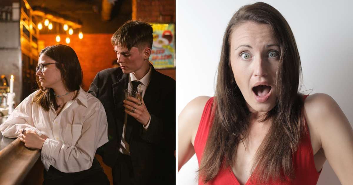 (L) Young woman ignores annoying man standing at bar counter. (R) Shocked woman. (Representative Cover Image Source: Getty Images, Pexels | (L) Stanislav Smoliakov, (R) Andrea Piacquadio)
