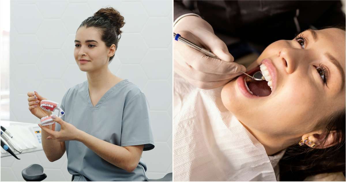 (L) A dentist is explaining something to a patient. (R) A patient at the clinic is getting her teeth done. (Representative Cover Image Source: Pexels| L -  Cedric Fauntleroy, R -  Filip Rankovic Grobgaard)