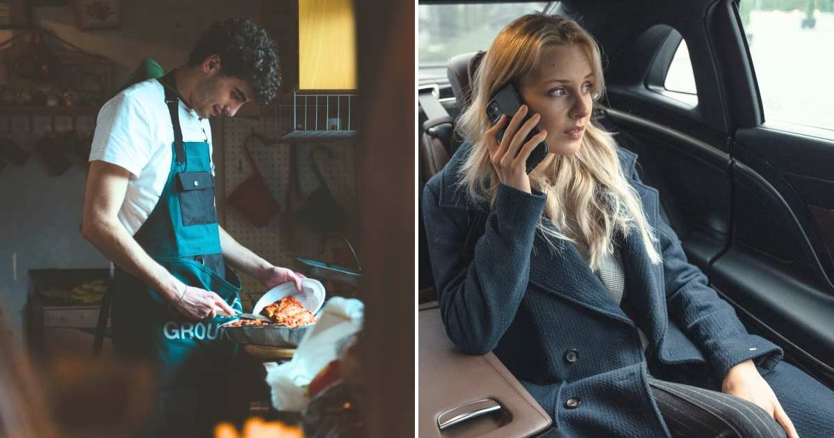 A man cooking (L). A woman looking uncomfortable on a call (R). (Representative Cover Image Source: Pexels Images | Photo by Riccardo Vespastudio and Tima Miroshnichenko)