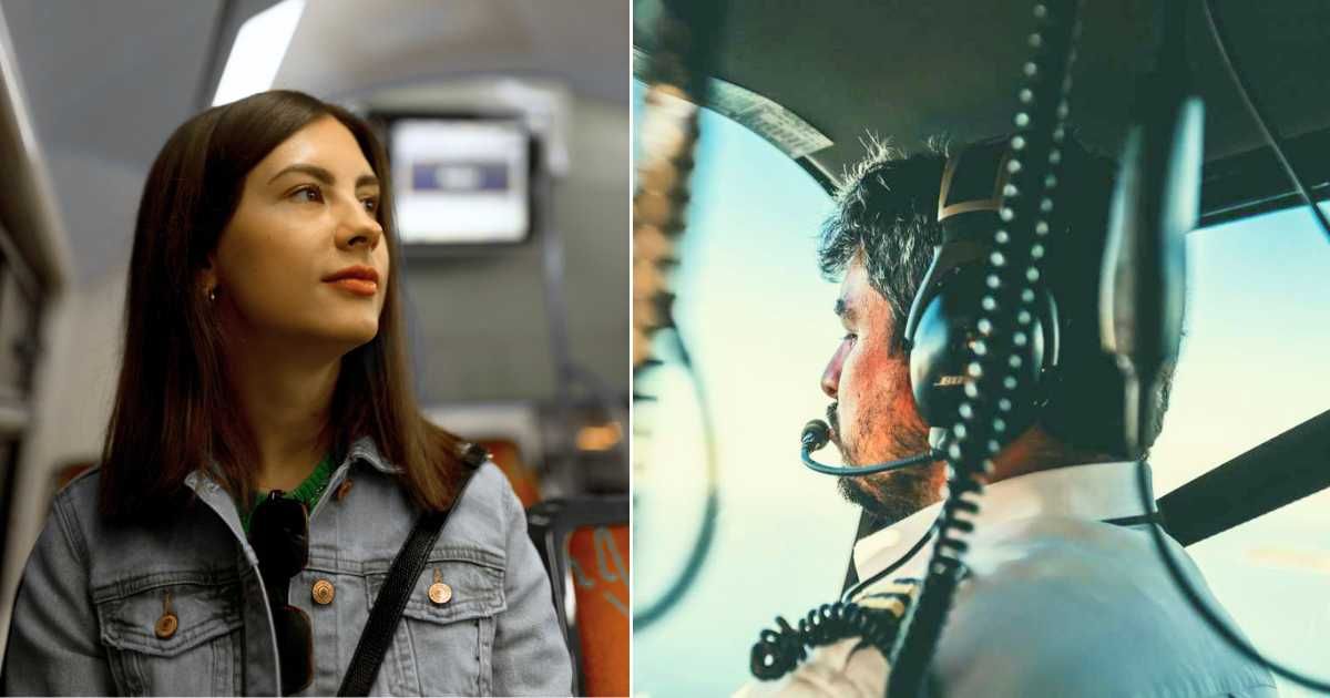(L) A woman is standing and waiting in a plane. (R) A pilot is making an announcement while flying. (Representative Cover Image Source: Pexels| L - Urtimud, R - Matheus Bertelli)
