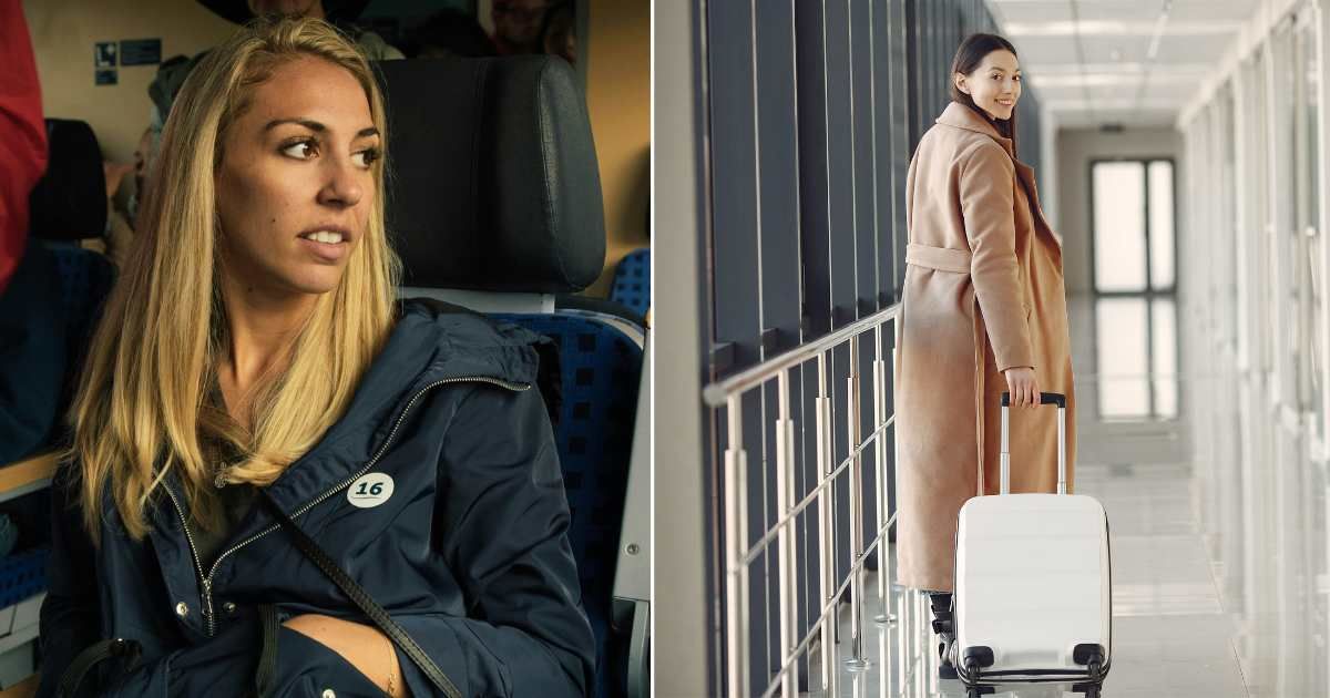 (L) A woman looks annoyed while sitting in public transport. (R) A passenger smiles while looking back after deboarding. (Representative Cover Image Source: L - Unsplash| Logan Stone, R - Pexels| Gustavo Fring)