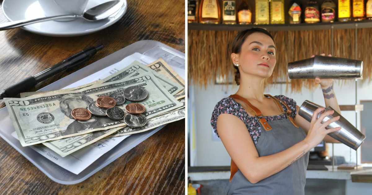 (L) Money with a receipt bill at a restaurant cafe. (R) Bartender making drinks. (Representative Cover Image Source: Getty Images, Pexels | (L) MargJohnsonVA, (R) Gilario Guevara)