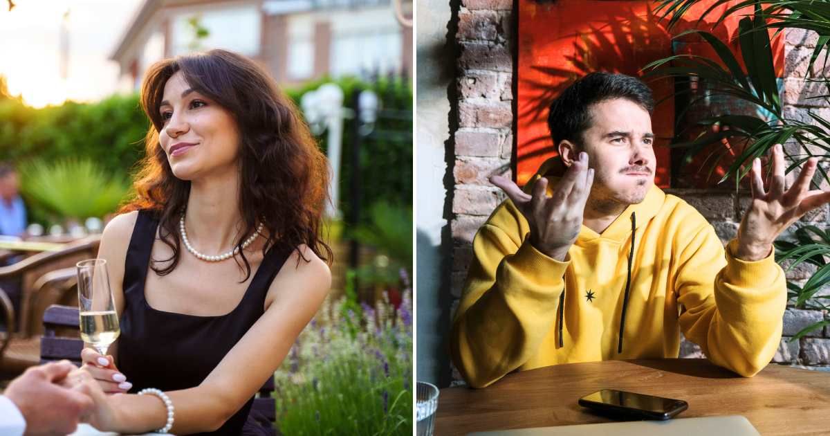 L - A woman on a date. R - A man shrugs and is confused. (Representative Cover Image Source: Pexels| L - Boris Ivas, R - cottonbro studio)