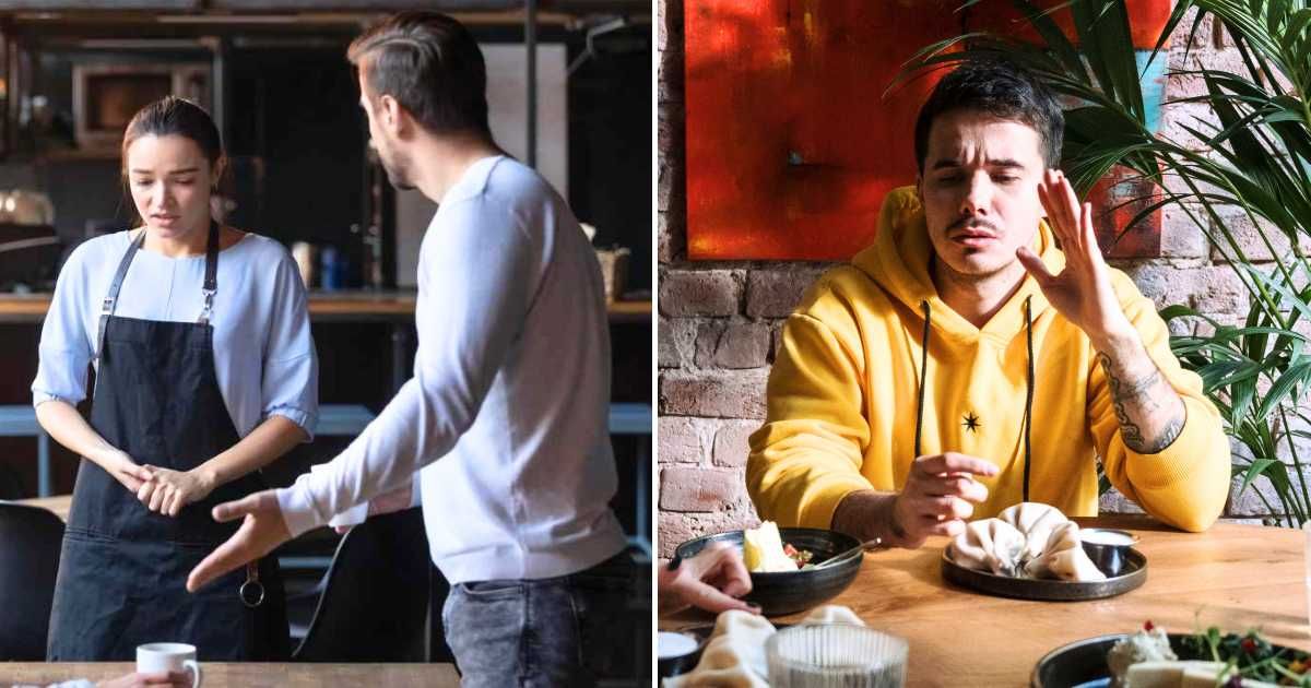 (L) A server is getting scolded by a customer. (R) A diner looks angry and frustrated. (Representative Cover Image Source: L - Getty Images | SDI Productions, R - Pexels| Cottonbro studio)