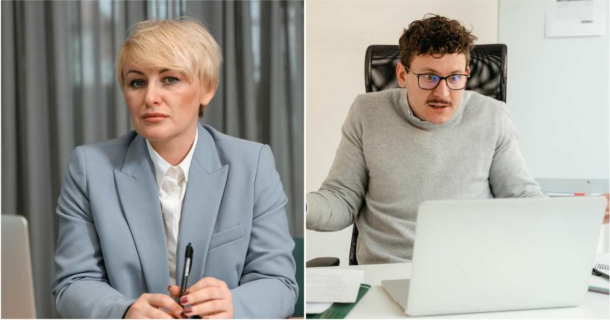 (L) A manager smiles slyly. (R) An employee looks at a laptop in disbelief. (Representative Cover Image Source: Pexels| Mart Production)