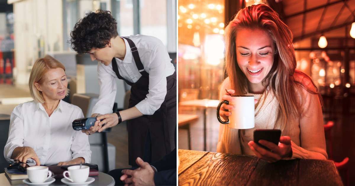 A woman paying a restaurant bill (L). A woman looking at her phone (R). (Representative Cover Image Source: Pexel and Getty Images | Photo by Vitaly Gariev and Andrea Piacquadio)