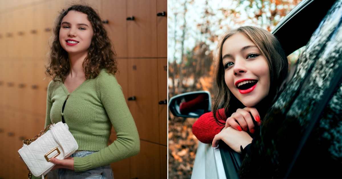 (L) A teen girl smiles as she holds her purse. (R) A teen girl looks excitedly from her car. (Representative Cover Image Source: Pexels| L - Ramonka Photography, R - Hadislash)