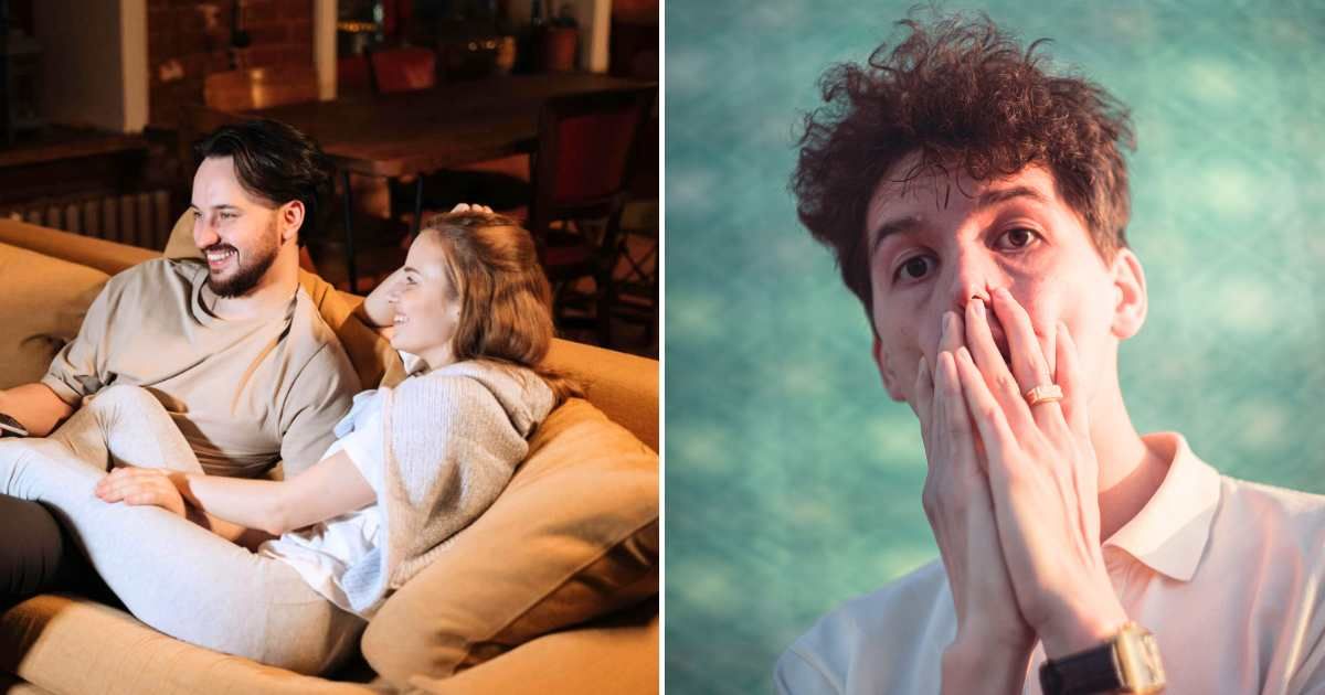 A couple talking and smiling (R). A man shocked (R). (Representative Cover Image Source: Pexels Images | Photo by Cottonbro studio and Иван Васючков)