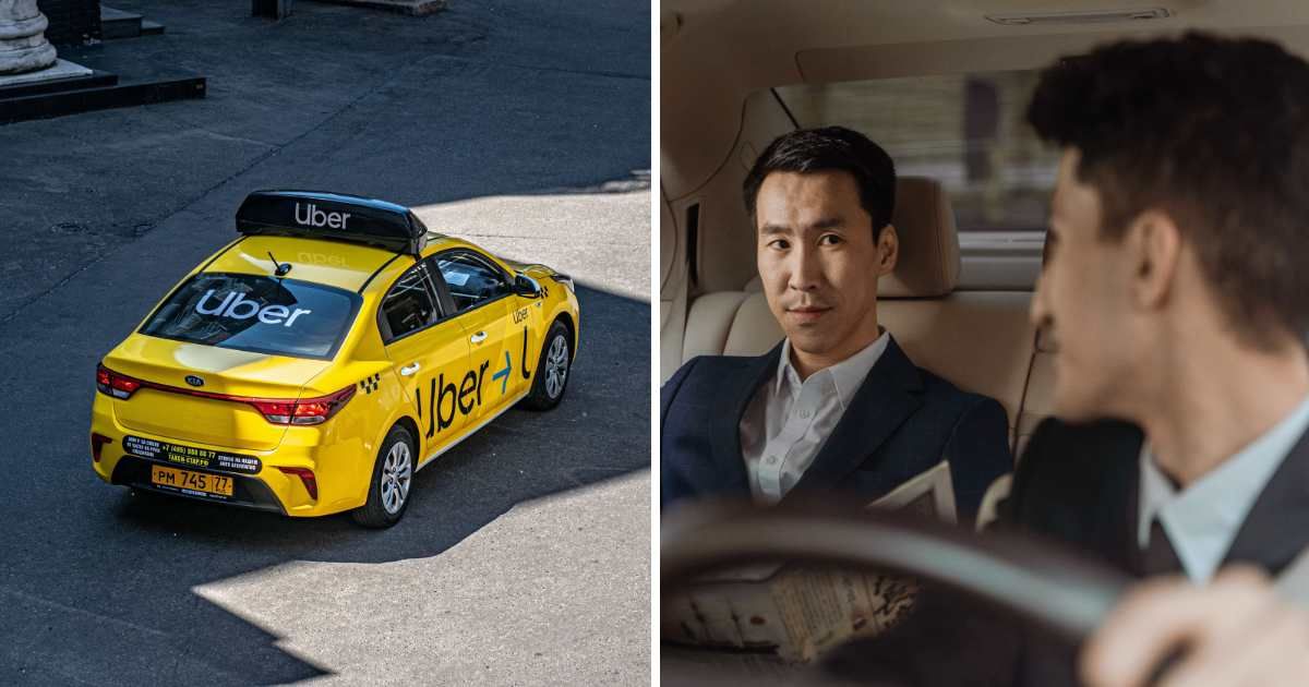 (L) Uber taxi. (R) Driver talking with the passenger. (Representative Cover Image Source: Pexels | (L) Aleksandr Sochnev, (R) Ron Lach)