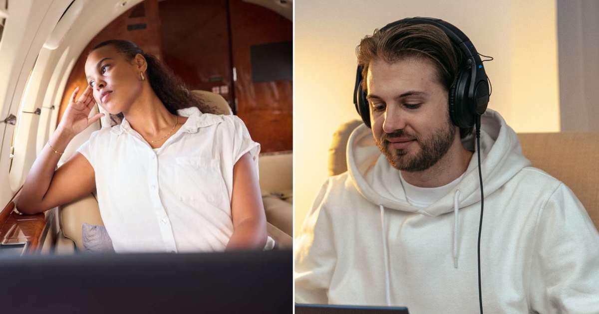(L) Woman sitting in a plane near a window seat. (R) Man relaxing with his headphones. (Representative Cover Image Source: L - Getty Images, | nattrass, R - Pexels| SHVETS Production)