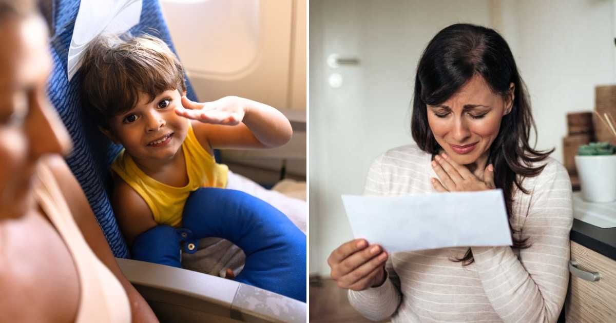  (L) A woman with a child in the window seat of the plane. (R) A woman crying after reading a note. (Representative Cover Image Source: Getty Images | L - miodrag ignjatovic, R - nortonrsx)
