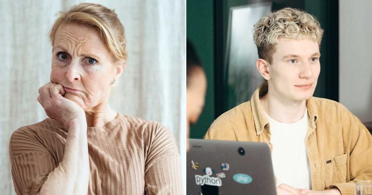 (L) An elderly woman grumbling. (R) A blonde, gay man looks stunned. (Representative Cover Image Source: Pexels| L - Teona Swift, R - Cottonbro studio)