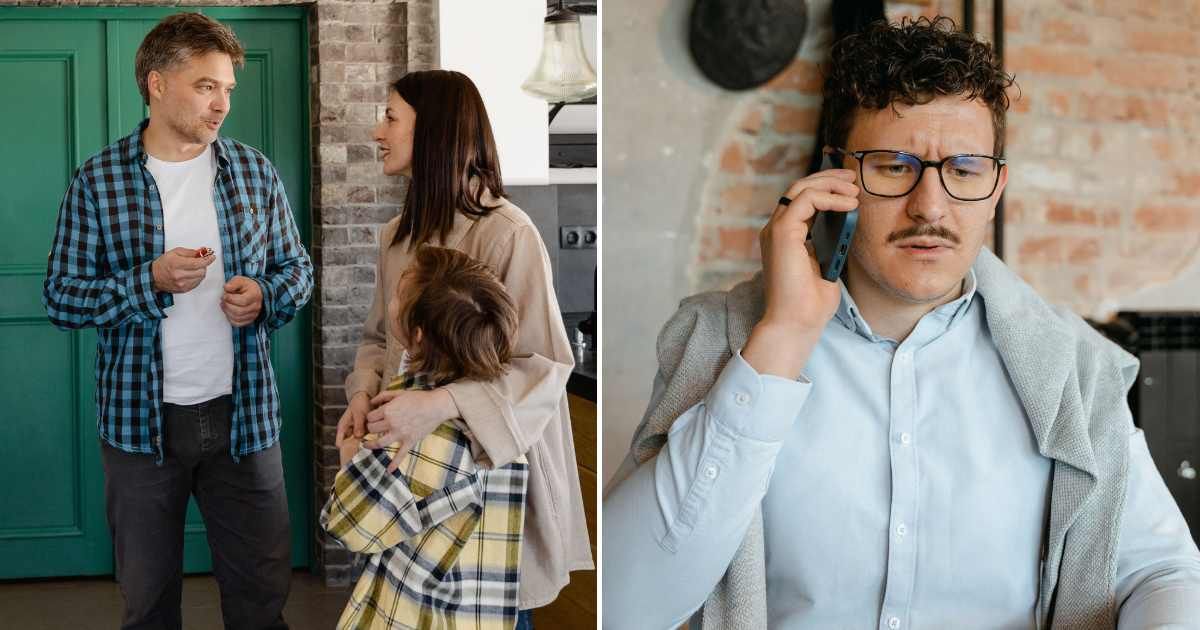  (L) A man talking to a woman and a child.  (R) A man is confused and shocked over a phone call. (Representative Cover Image Source: Pexels | MART PRODUCTION)
