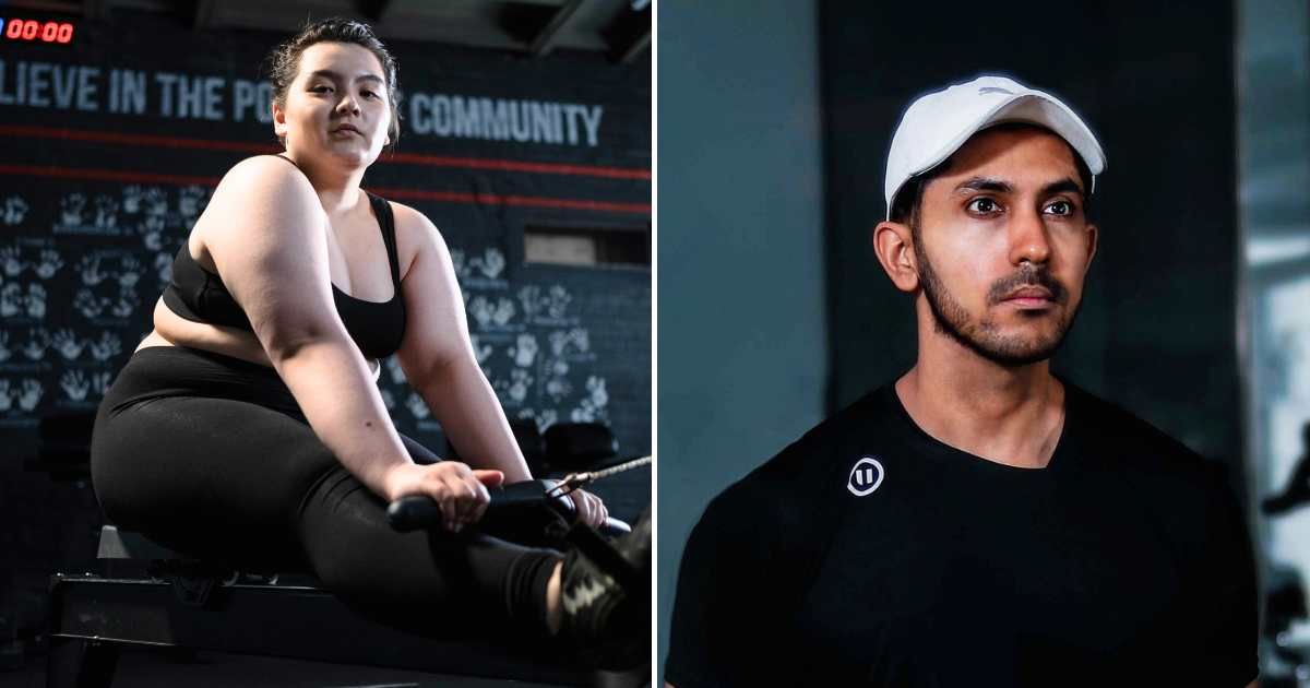 (L) A plus-size woman working out at the gym. (R) A trainer at the gym looks sad. (Representative Cover Image Source: Pexels| L - cottonbro studio, R - Kuldeep Singhania)