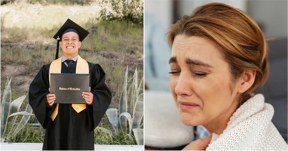 (L) A young man smiles proudly on his graduation. (R) A middle-aged woman cries as she gets emotional. (Representative Cover Image Source: Pexels| L - RDNE Stock Project, R - Karola G)