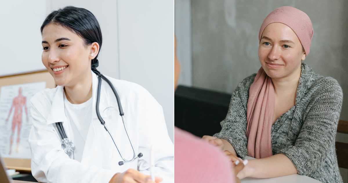 (L) Doctor smiles while speaking to the patient. (R) A cancer patient is talking to the doctor. (Representative Cover Image Source: Pexels| L - Tima Miroshnichenko, R - Thirdman)