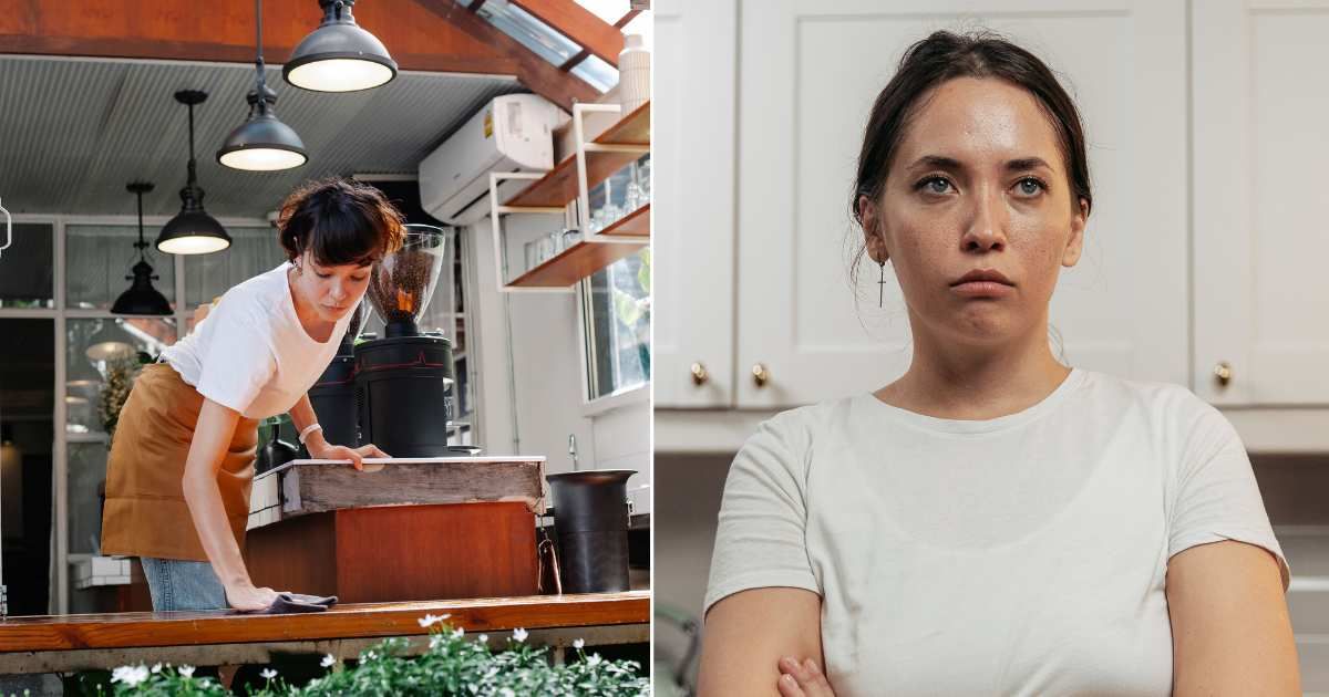 (L) A server is busy during her shift. (R) A woman looks disappointed and annoyed after spotting something. (Representative Cover Image Source: Pexels| L - Tim Douglas, R - SHVETS Production)