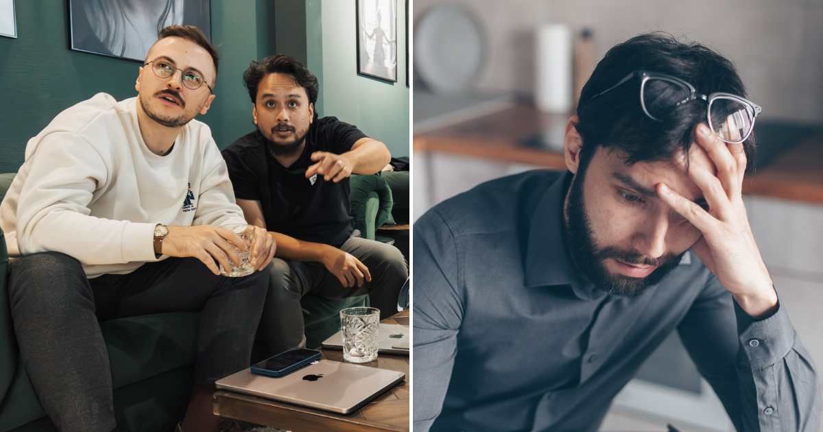 (L) Two men are pointing and talking about someone. (R) A man is confused and shocked. (Representative Image Source: Pexels| L - Matheus Bertelli, R - Mikhail Nilov)