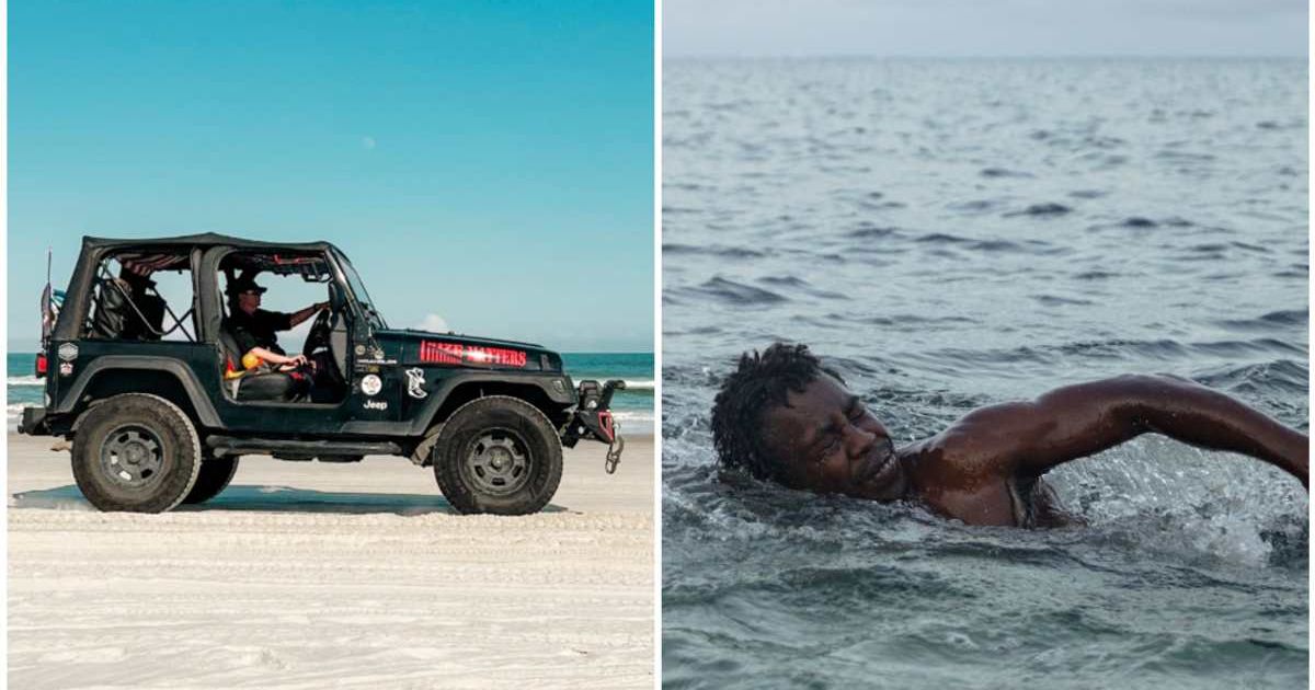 (L) A man driving on a beach ; (R) A man is swimming hastily. (Representative Cover Image Source: Pexels | (L) Airam Dato-on ; (R) Ben Iwara)
