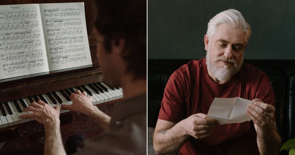(L) Man playing piano. (R) Man reading a letter. (Representative Cover Image Source: Pexels | (L) cottonbro studio, (R) cottonbro studio)