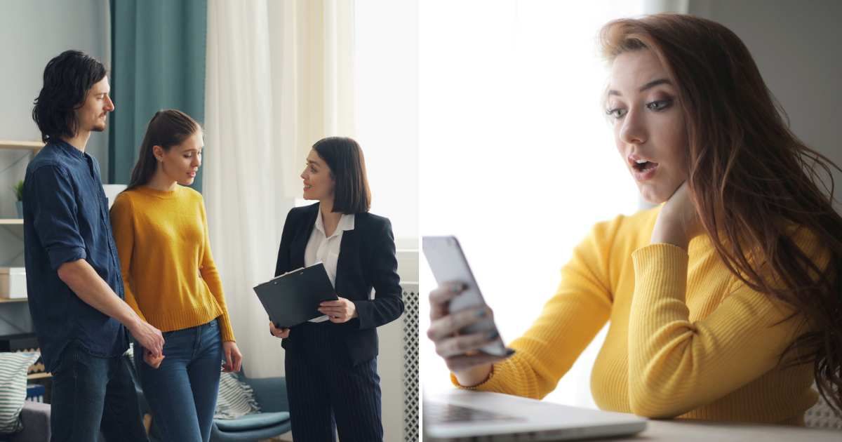 (L) A couple talking to a manager.  (R) A woman is shocked after reading a text on her phone. (Representative Cover Image Source: Pexels| L - Vitaly Gariev, R - Andrea Piacquadio)