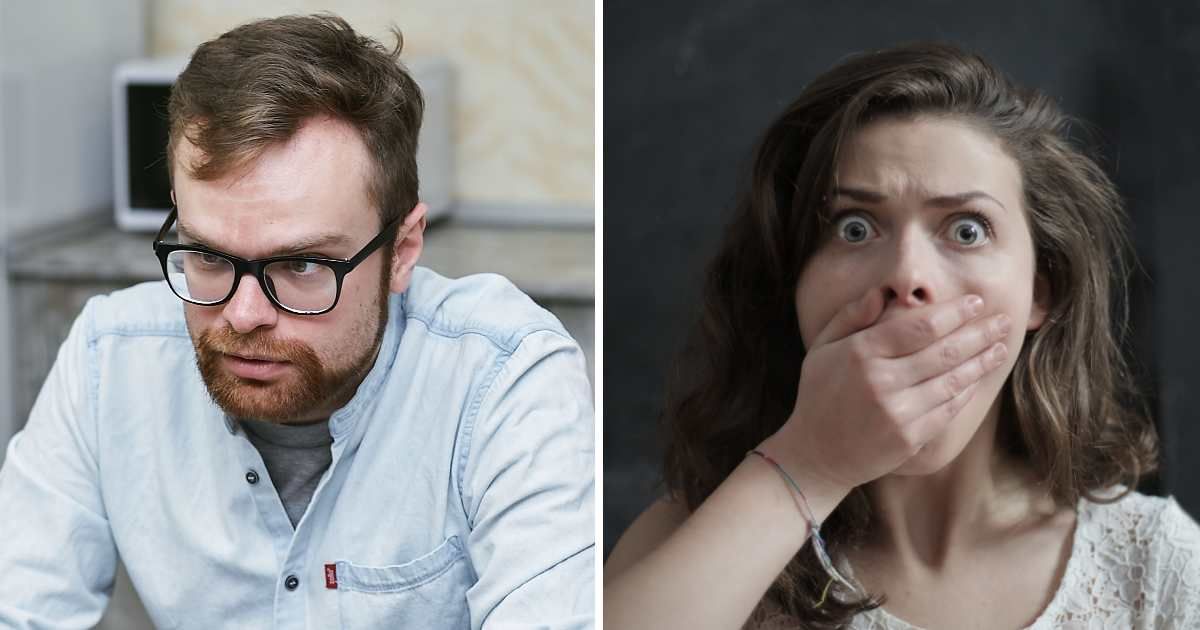 (L) Man talking to someone. (R) Shocked woman covering her mouth. (Representative Cover Image Source: Pexels | (L) Mikhail Nilov, (R) Andrea Piacquadio)