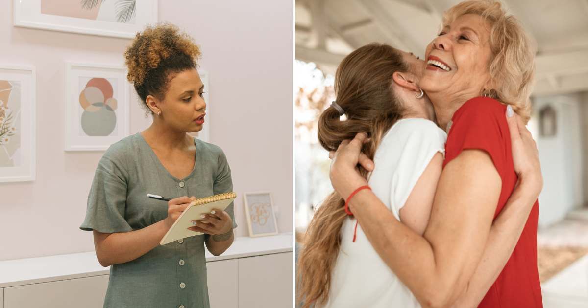  (L) An employee looks confused and uncomfortable. (R) A woman hugging an elderly person. (Representative Cover Image Source: Pexels| L - Thirdman, R - RDNE Stock project)