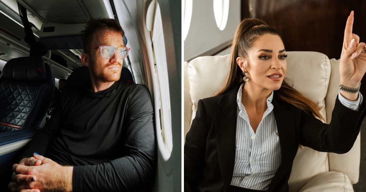 (L) Man sitting on plane. (R) Woman calling someone on plane. (Representative Cover Image Source: Pexels | (L) K, (R) RDNE Stock project)