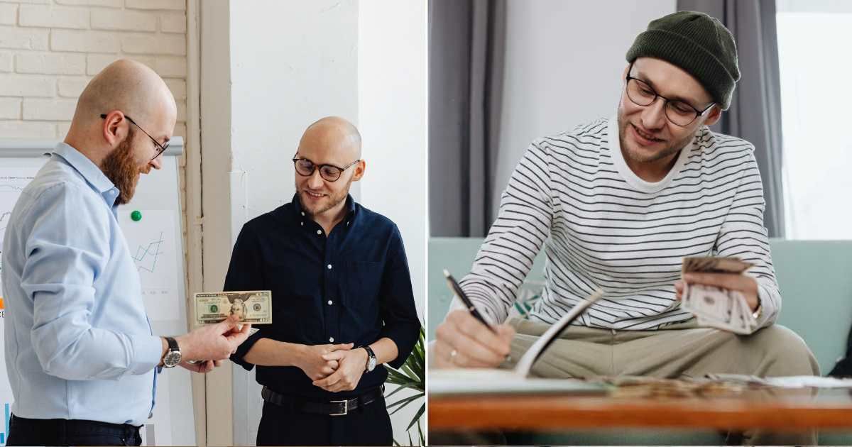 Man making payment (L). A man counting money happily (R). (Representative Cover Image Source: Pexel Images | Photo by www.kaboompics.com)