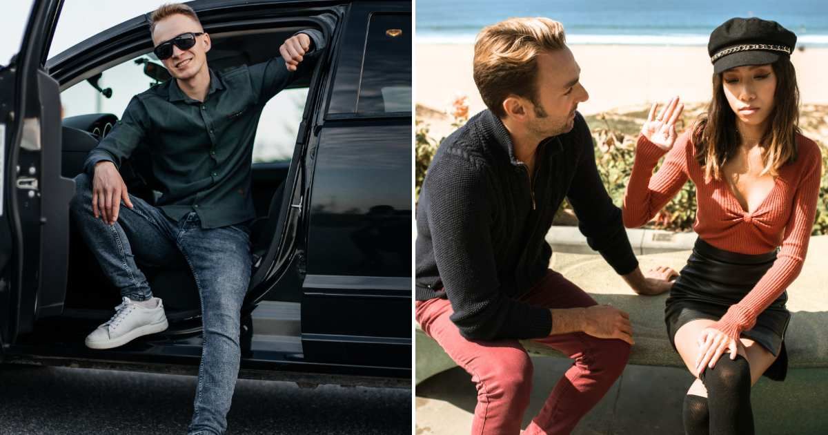 A man stepping out of a car (L). A woman irritated while the man talks (R).(Representative Cover Image Source: Pexels Images | Photo by Oleksandr Chepys and RDNE Stock project)