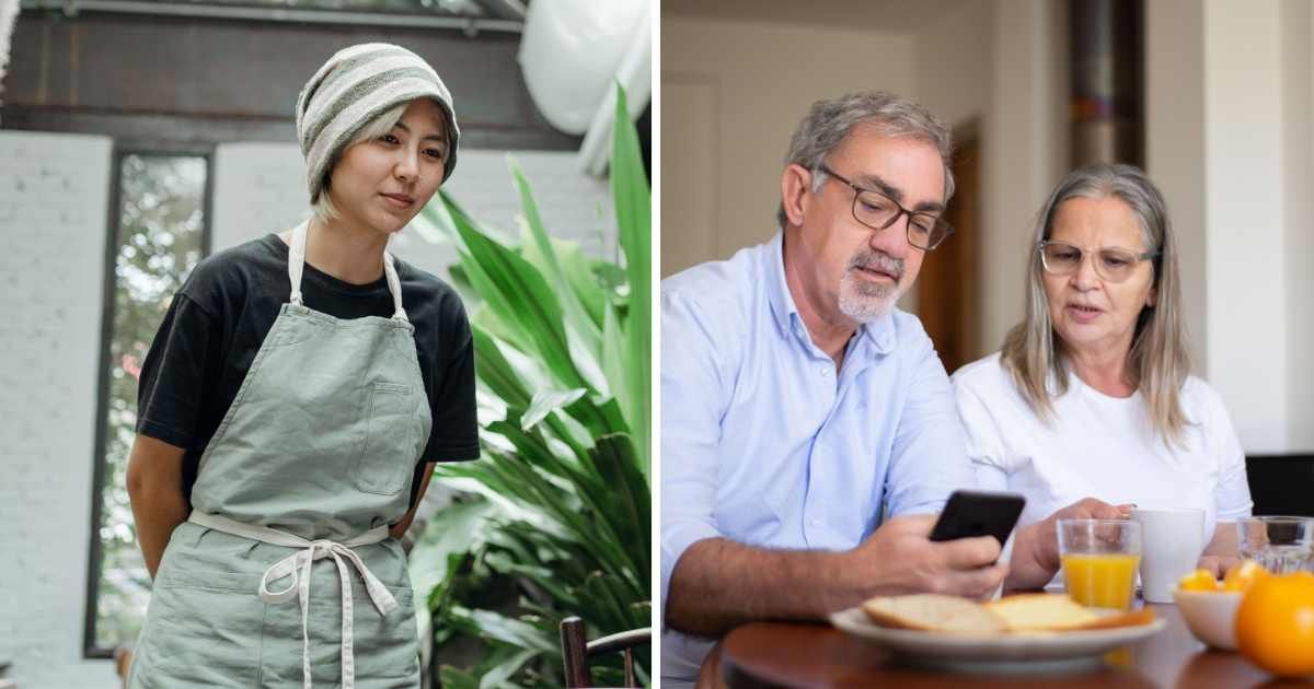 (L) Waitress talking to customer politely. (R) Old couple having meal. (Representative Cover Image Source: Pexels | (L) Ketut Subiyanto, (R) Kampus Production)