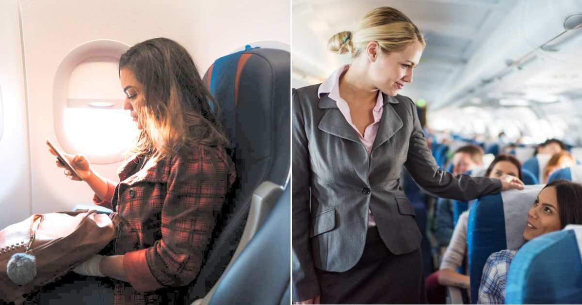 (L) A woman using her phone on a plane. (R) Flight attendant talking to female passenger. (Representative Cover Image Source: Getty Images| L - MesquitaFMS, R -BraunS)