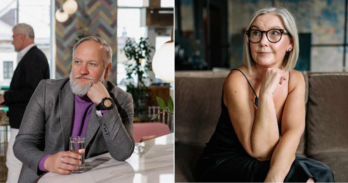 (L) An elderly man staring at a party. (R) A middle-aged woman at a party sits and looks at someone confidently. (Representative Cover Image Source: Pexels| L - Alena Darmel, R - Yan Krukau)