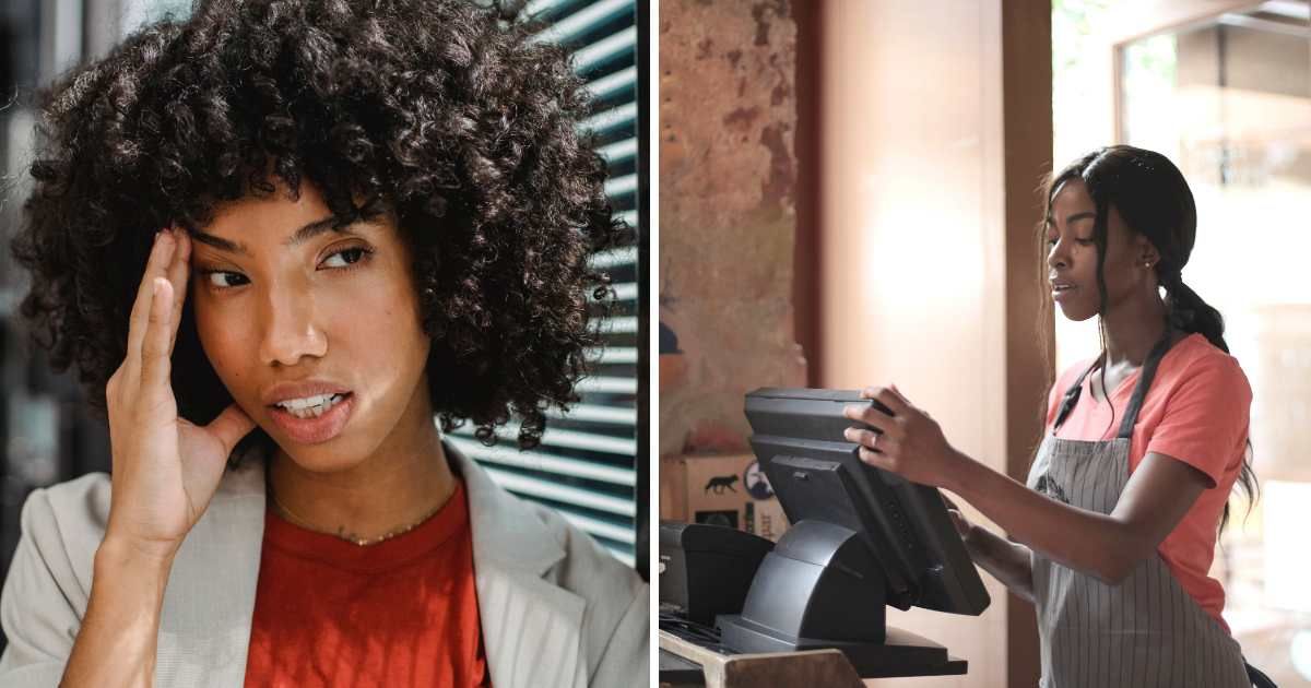 (L) Woman looks annoyed and impatient. (R) Woman at the cash counter. (Representative Cover Image Source: Pexels | (L) Roberto Hund, (R) Andrea Piacquadio)