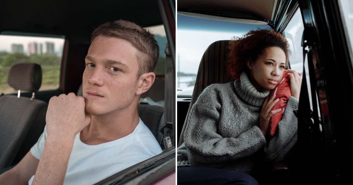 (L) A man in the driving seat and smiling. (R) A woman is scared in a car. (Representative Cover Image Source: Pexels | L -Thirdman, R - Alexandre Weiss)