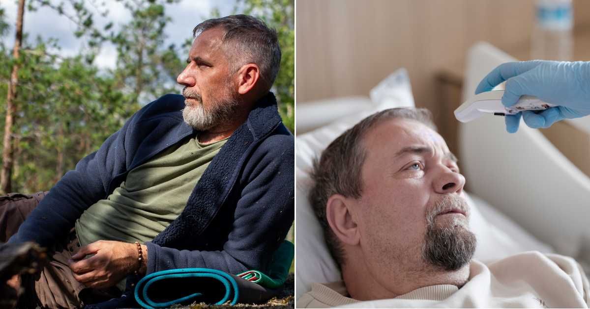 (L) A man lying on the ground outdoors looks uneasy ; (R) A man being treated at a hospital (Representative Cover Image Source: Pexels | (L) iddea photo; (R) Engin Akyurt)