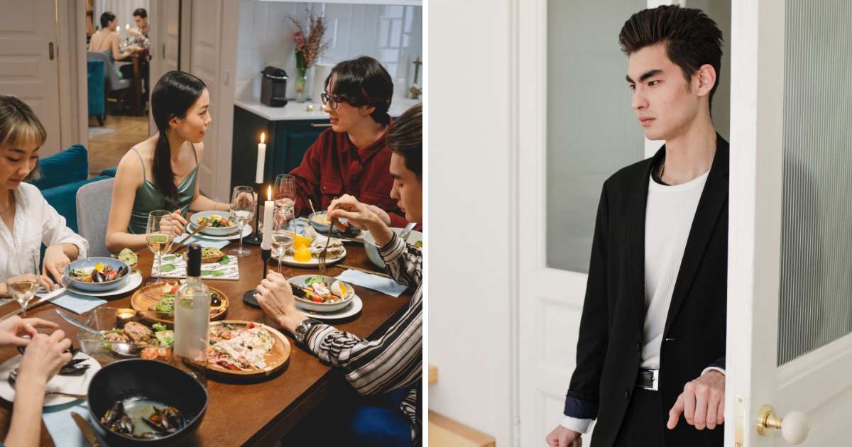 (L) Friends having dinner together. (R) Angry man leaving room. (Representative Cover Image Source: Pexels | (L) cottonbro studio, (R) Ron Lach)