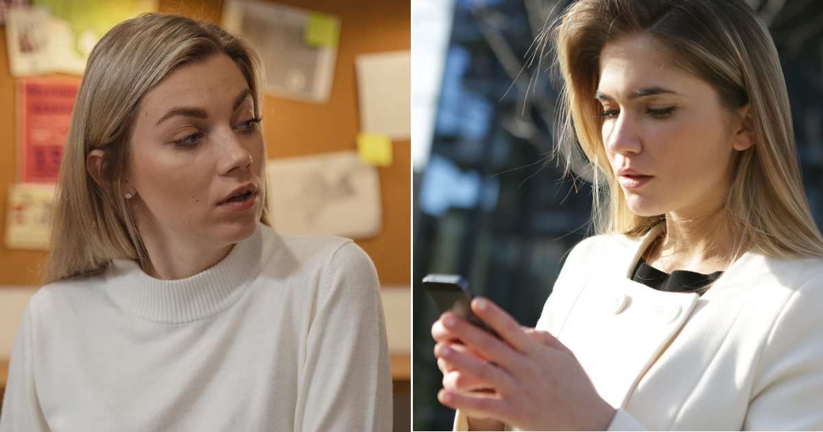(L) A woman turns to look in disbelief after hearing something. (R) A woman looks shocked as she looks at her phone. (Representative Cover Image Source: Pexels| L - Tima Miroshnichenko, R - Andrea Piacquadio)