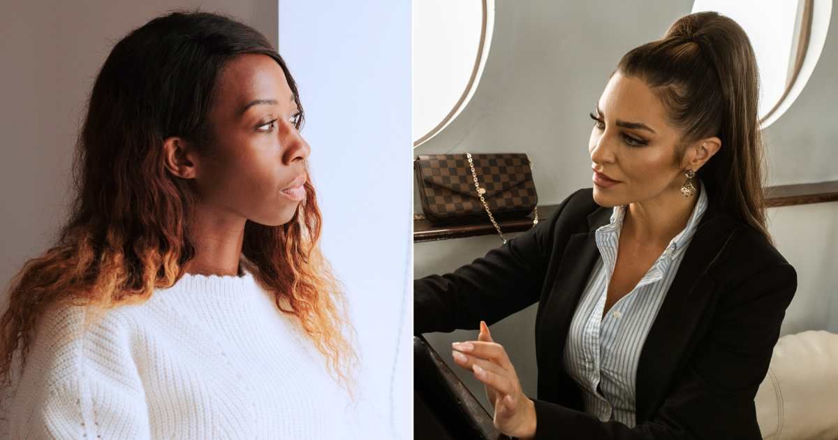 (L) A woman looks angrily at someone. (R) A passenger in a plane smirks while speaking. (Representative Cover Image Source: Pexels| L - Anete Lusina, R - RDNE Stock Project)