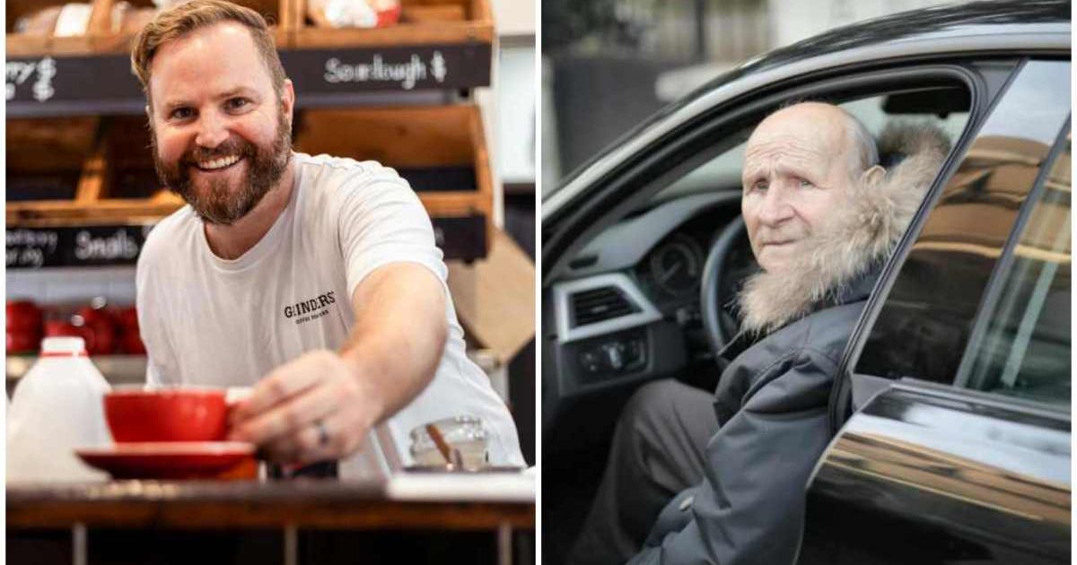 (L) A barista handing a cup; (R)  An angry old man looking out of the car (Representative Cover Image Source: Pexels | (L) Snapprand Roberto Hund; (R) Andrea Piacquadio)