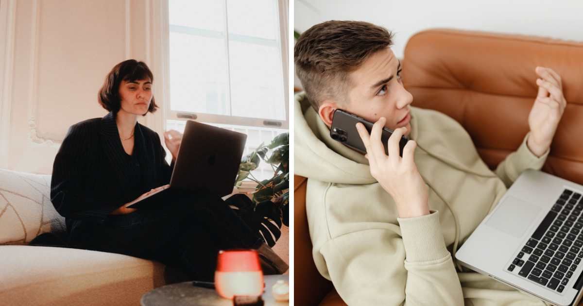 (L) Woman talking on a laptop. (R) Man explaining on the phone. (Representative Cover Image Source: Pexels | (L) Mert Coşkun, (R) www.kaboompics.com)