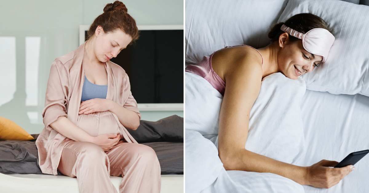 A pregnant woman looking upset (L). A woman happy, watching phone (R). (Representative Cover Image Source: Pexels Images | Photo by Matilda Wormwood and Marcus Aurelius)