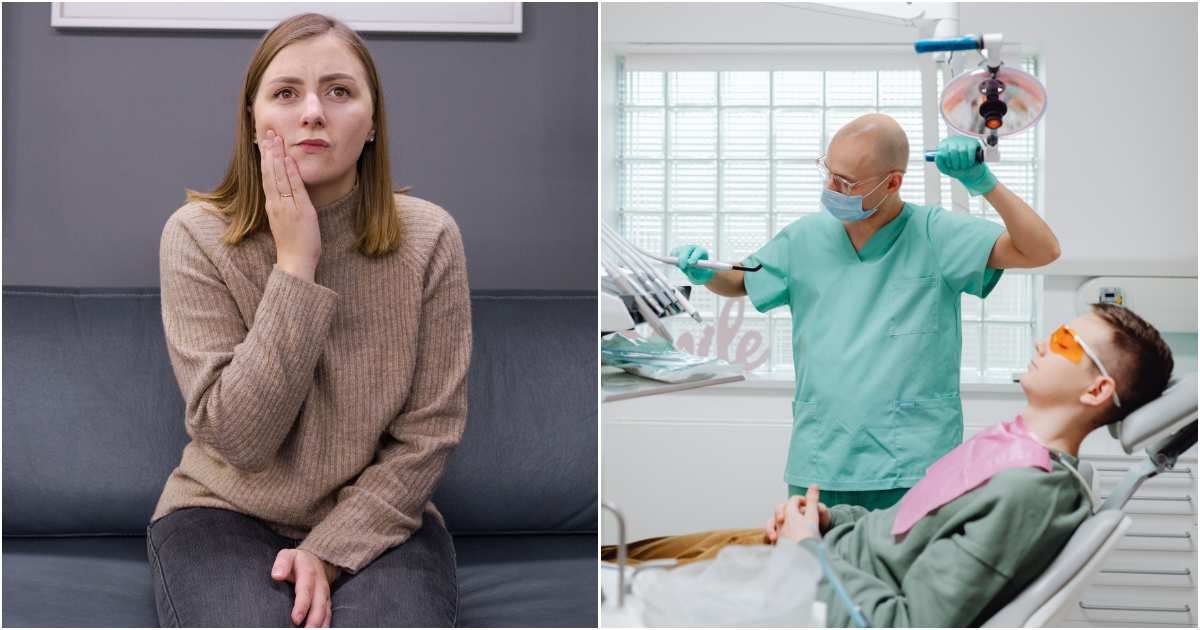 (L) A woman is holding her cheek, suffering from severe dental pain. (R) A dentist is arranging everything ahead of an appointment with a patient. (Representative Cover Image Source: Pexels| L - Pavel Danilyuk, R - Cedric Fauntleroy)