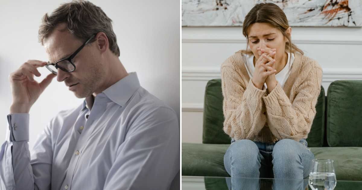 A man upset (L). A woman looking sad (R). (Representative Cover Image Source: Pexels Images | Photo by Andrea Piacquadio and MART PRODUCTION)