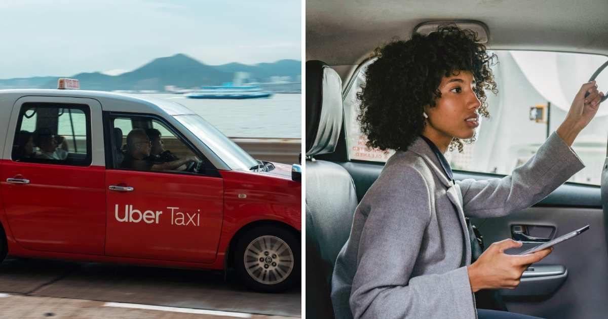 (L) Uber taxi with driver. (R) Woman sitting in cab. (Representative Cover Image Source: Pexels | (L) Neil Ni, (R) Roberto Hund)