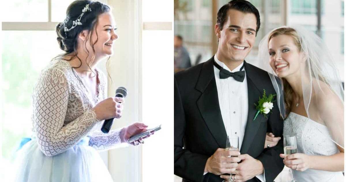 (L) A bridesmaid giving a speech at a wedding ; (R) Portrait of bride and groom (Representative Cover Image Source: Getty Images | (L) Lisa5201 ; (R) Anderson Ross)