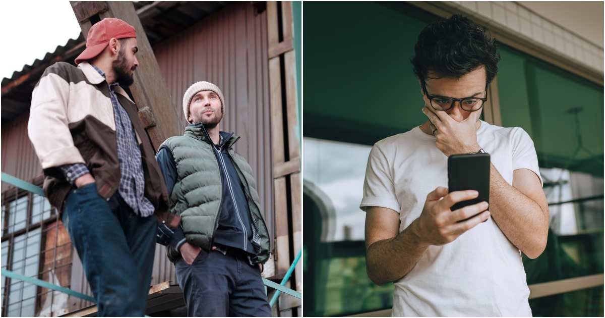 (L) Two men are having a heated conversation. (R) A man looks at his phone, shocked and disappointed. (Representative Cover Image Source: Pexels| L - Tiger Lily, R - Helena Lopes)