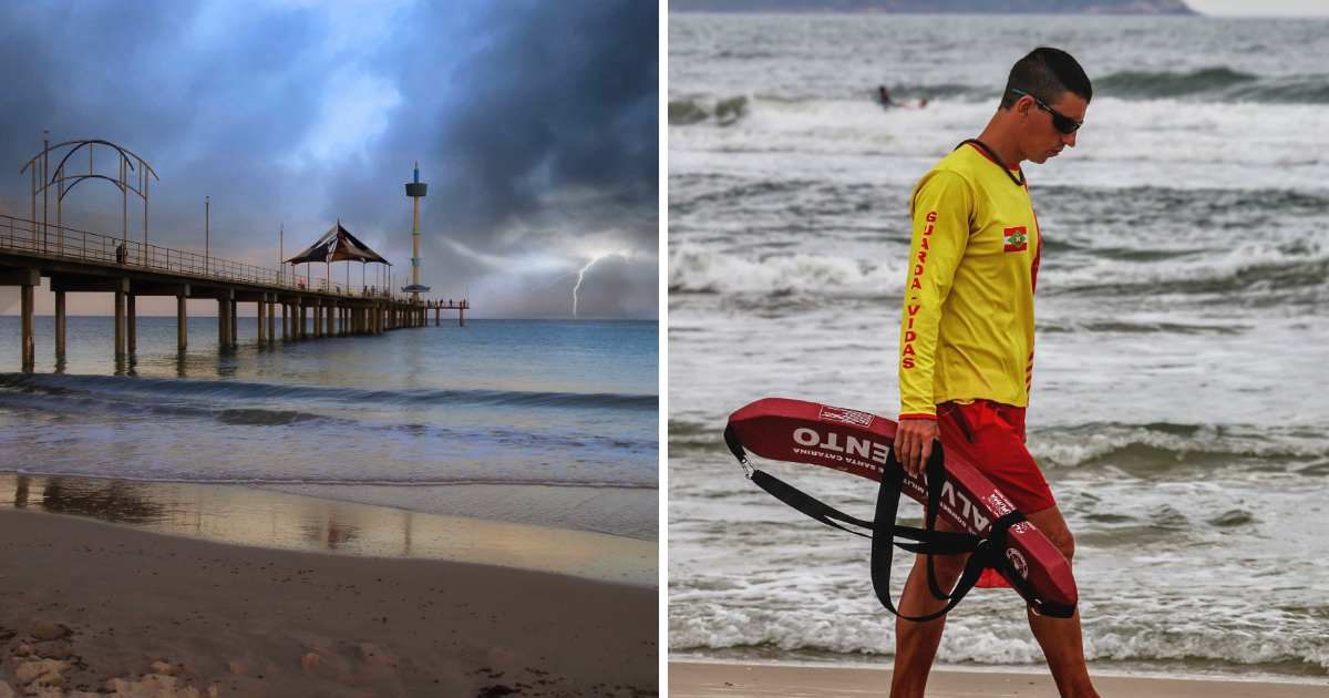 (L) Lightening and cloudy weather on beach. (R) Lifeguard on beach. (Representative Cover Image Source: Pexels | (L) Allen Cullen, (R) Gilberto Mattos)